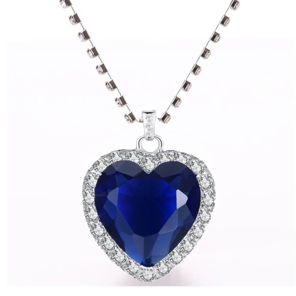 Blue Titanic Inspired Heart Pendant Necklace - Picture 1 of 5